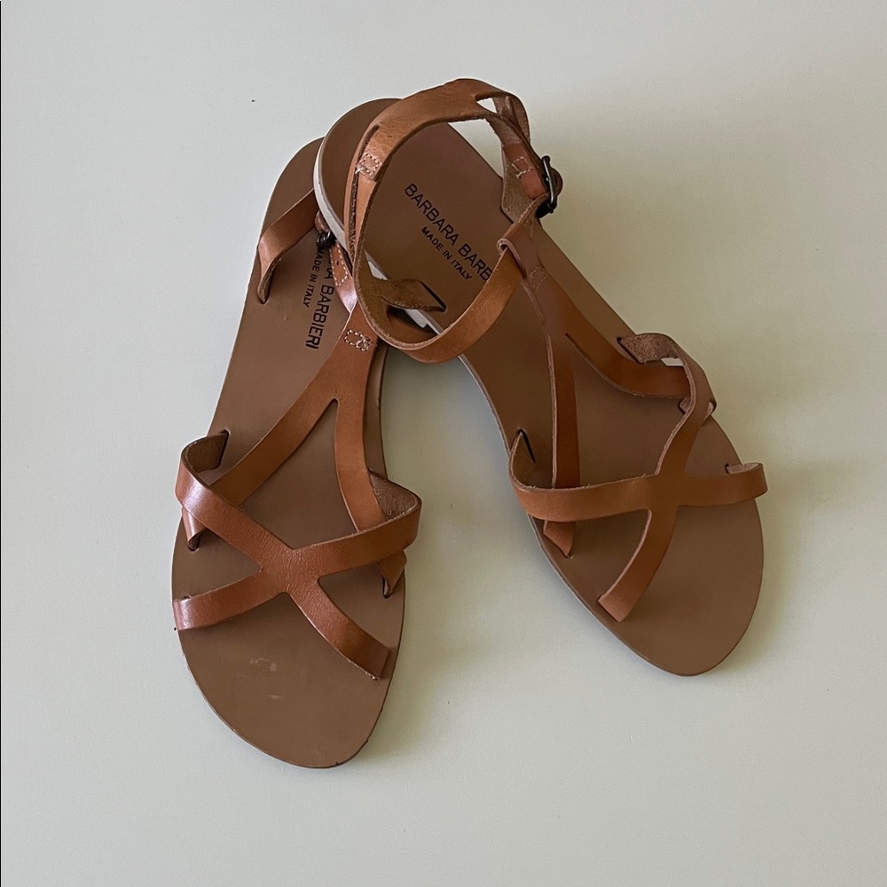 Barbara Barbieri Tan Leather Strappy Flat Sandals Women's US 9